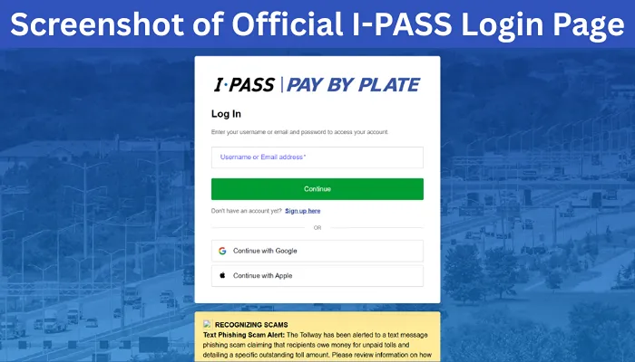 Screenshot of Official I-PASS Login Page